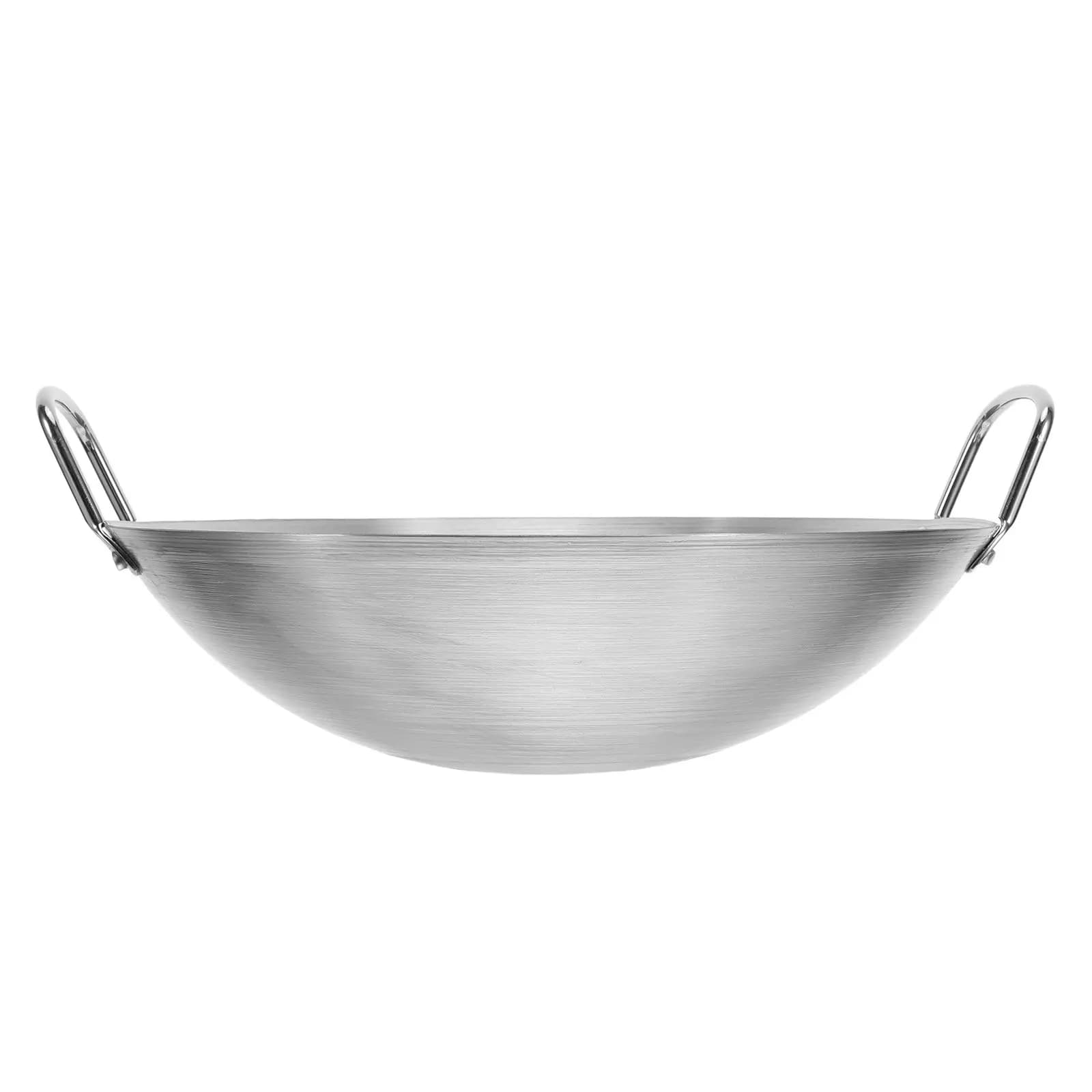 Stainless Steel Round Bottom Wok Large Capacity Kitchen Cooking Pot Double Handle Heat Resistant Easy Clean Frying Pan