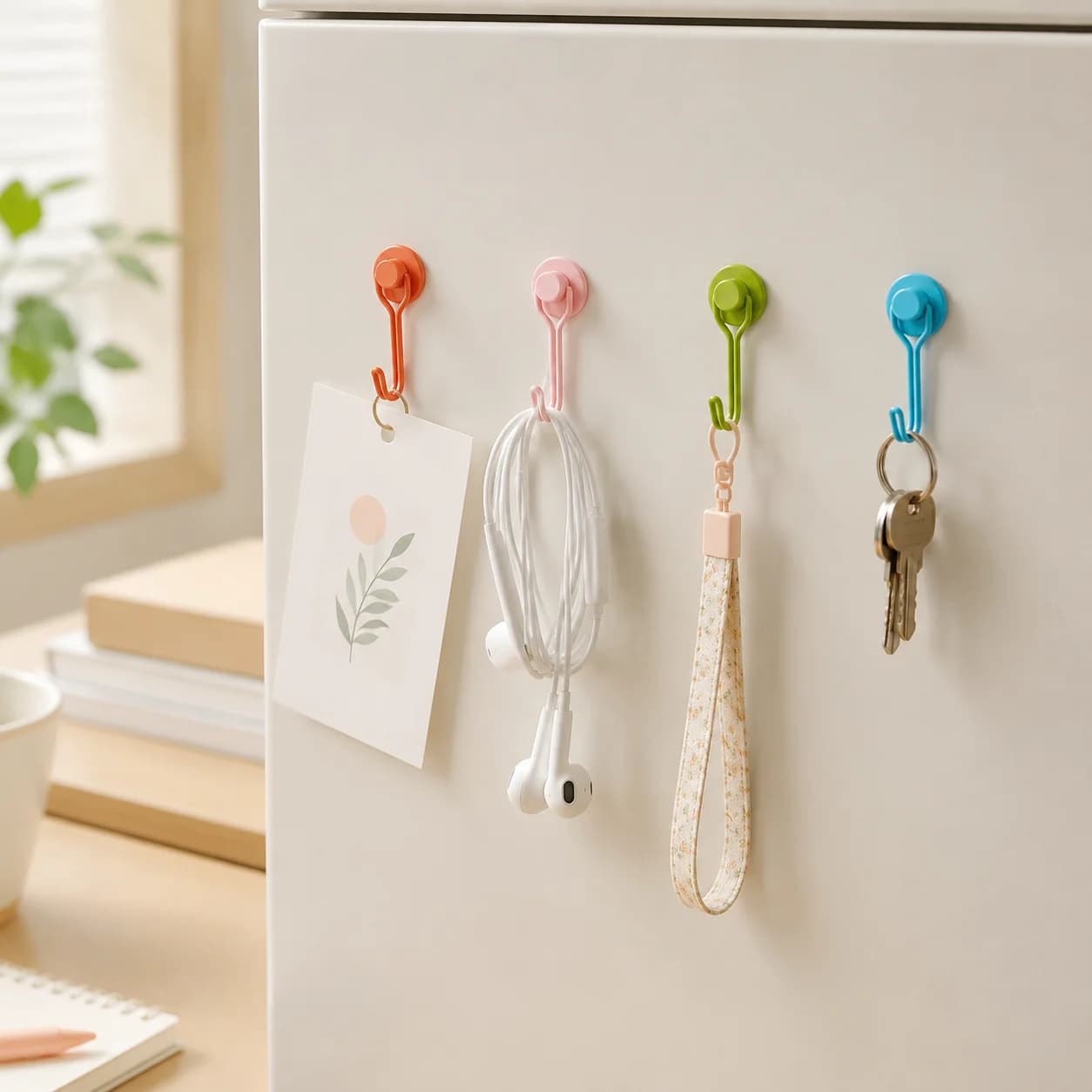 4 Pieces Mini Magnetic Rotating Hooks Set Home Decor 180-Degree Rotation 500g Weight Capacity Dopamine Style