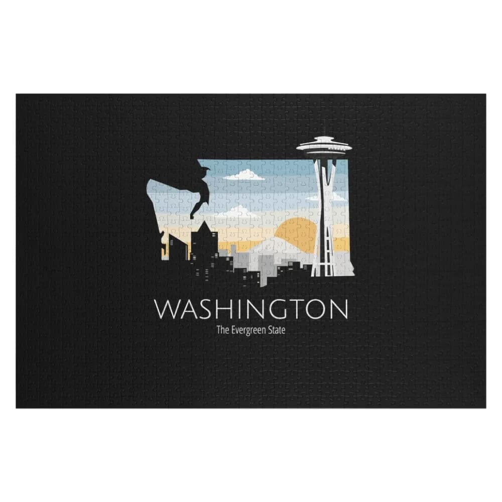 Puzzle con stampa del motto dello stato di Washington, The Evergreen State, puzzle personalizzato in legno per adulti, puzzle per bambini