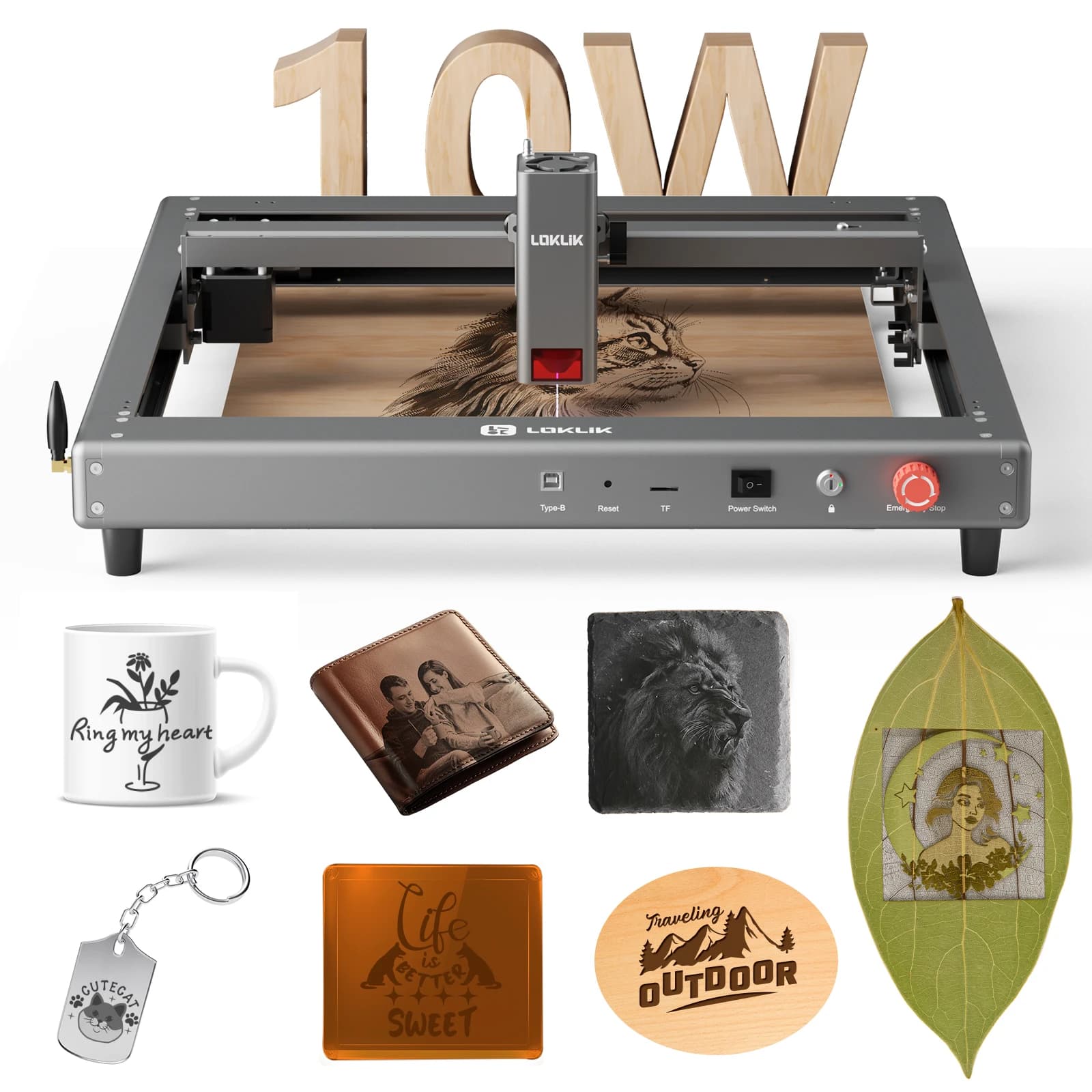 LOKLiK iEngrave 10W Incisore laser 300x300mm Area di incisione Incisione laser Taglio Macchina per la lavorazione del legno per metallo acrilico Legno