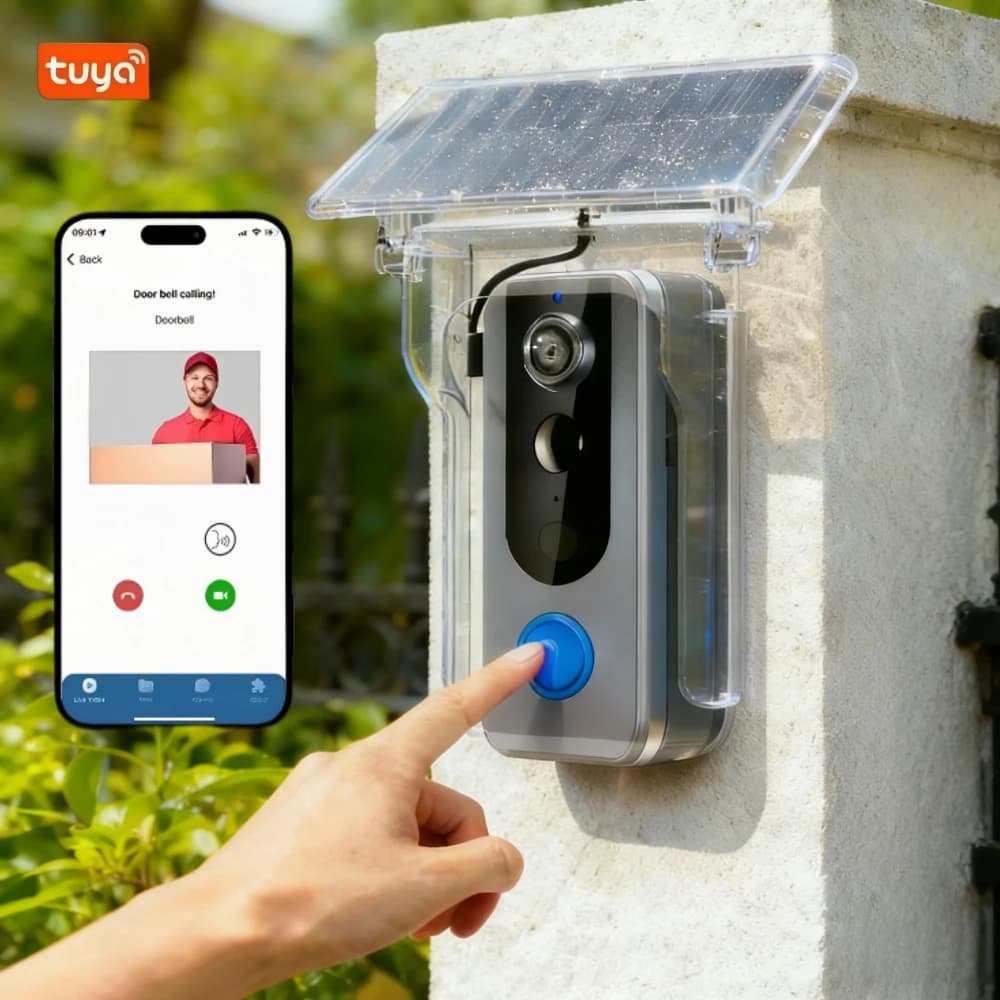 Tuya Campanello senza fili esterno Copertura solare Impermeabile 1080P Wifi Campanello per porte Telecamera Rilevazione movimento Visione notturna Citofono Video