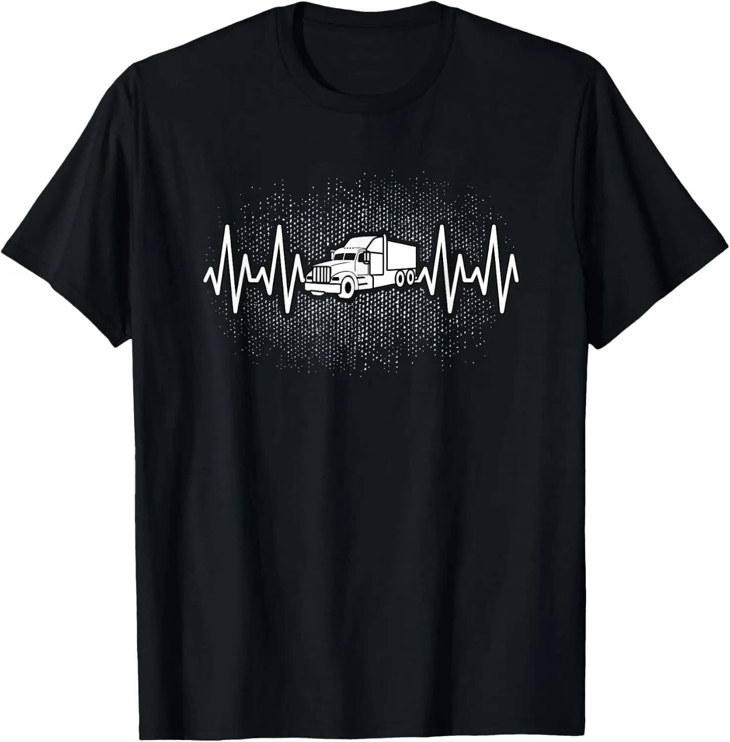 Vintage Heartbeat Truck Driver Big Rig Men T-Shirt 100% Cotton Trendy Y2K Short-Sleeve Tee-Soft, Quick-Drying, Moisture-Wicking;