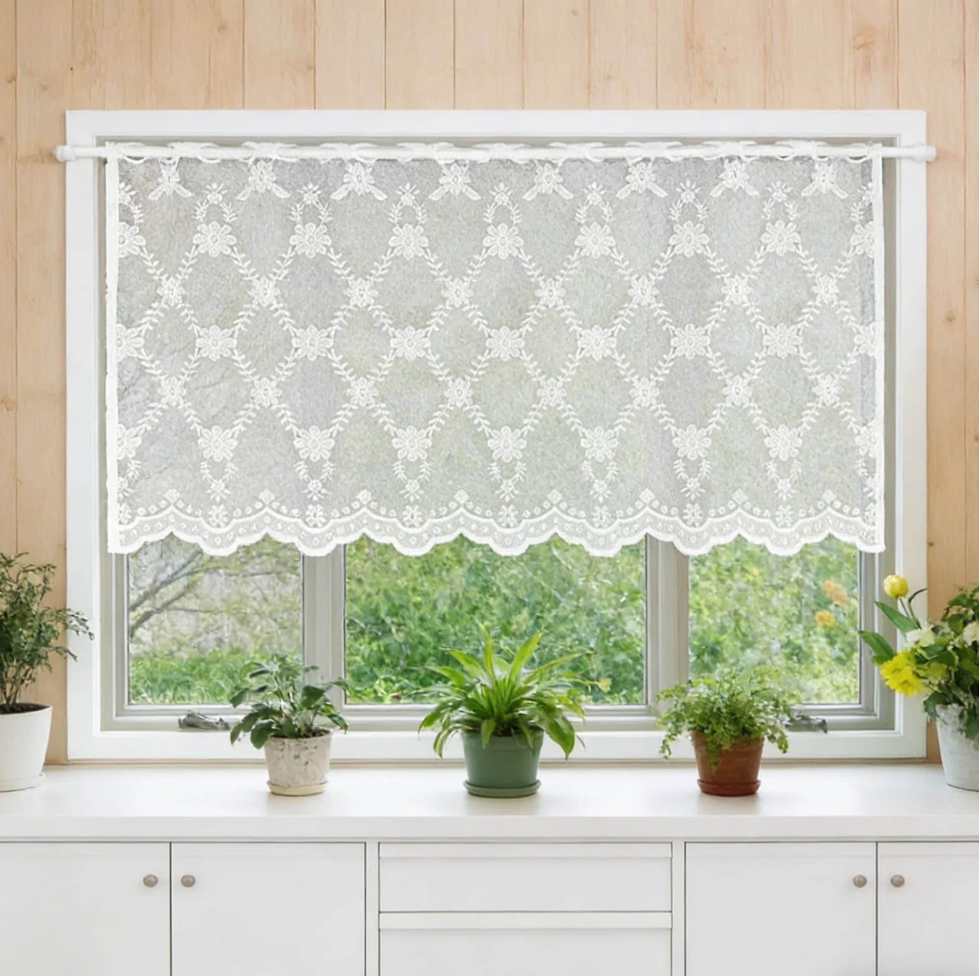 1pc Nordic Style Lace Curtain Short Window Treatment for Kitchen And Living Room Decor Home Decorative