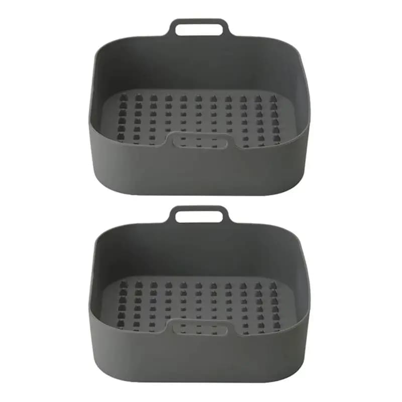 AEE2-Silicone Air Fryers Basket Heat-Insulation Air Fryer Tray Fried Pizza Chicken 20X20x6cm For Home Kitchen Cooking