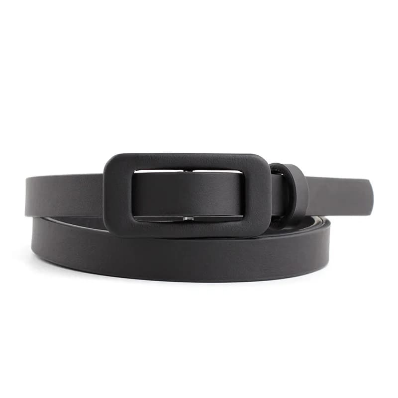 The New Solid Color Ladies Bare Body Pu Small Belt Fashion Square Buckle Without Needle Free Punch Hole Decoration Thin Belt