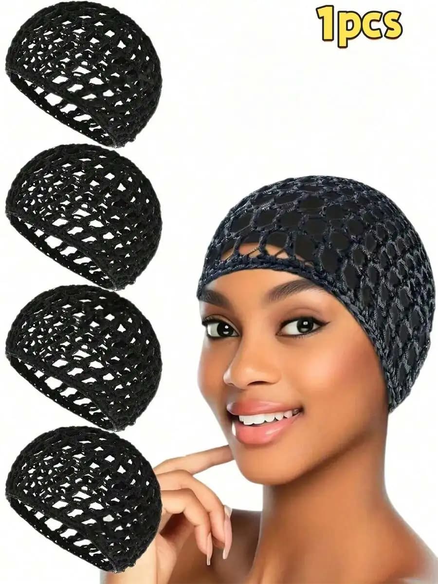 SGIAWETA-4pcs Hair Nets, Sleep Hair Nets, Snoods, Wrap Caps, Long Straight Curly Wig Caps, Black Mesh, Wrap, Crochet, Wavy, Chef Hats, Buns, Lift Bands, Knitted, Sewn, Suitable For Women, Ballet Hair Sleep Cap Sleep Bonnet-birthdaygift