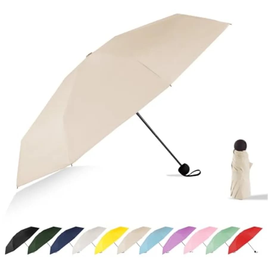 Mini Travel Umbrella Compact Small Size, UV Protection for Sun and Rain, Lightweight Folding, Wind Resistant, Small Backpack Pu