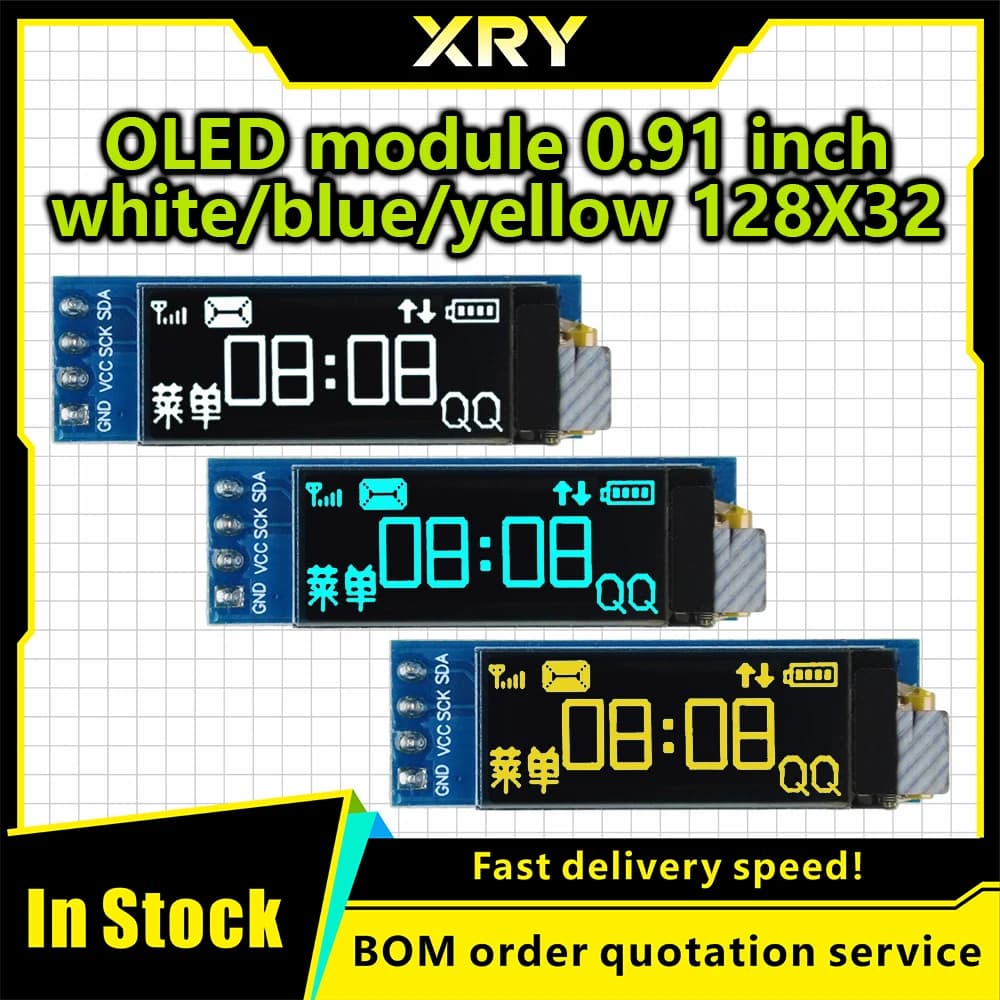 XRY 1-3 pz. Modulo OLED da 0,91 pollici Bianco Blu 128x32 Display LCD LED da 0,91 pollici Comunicazione IIC per Arduino