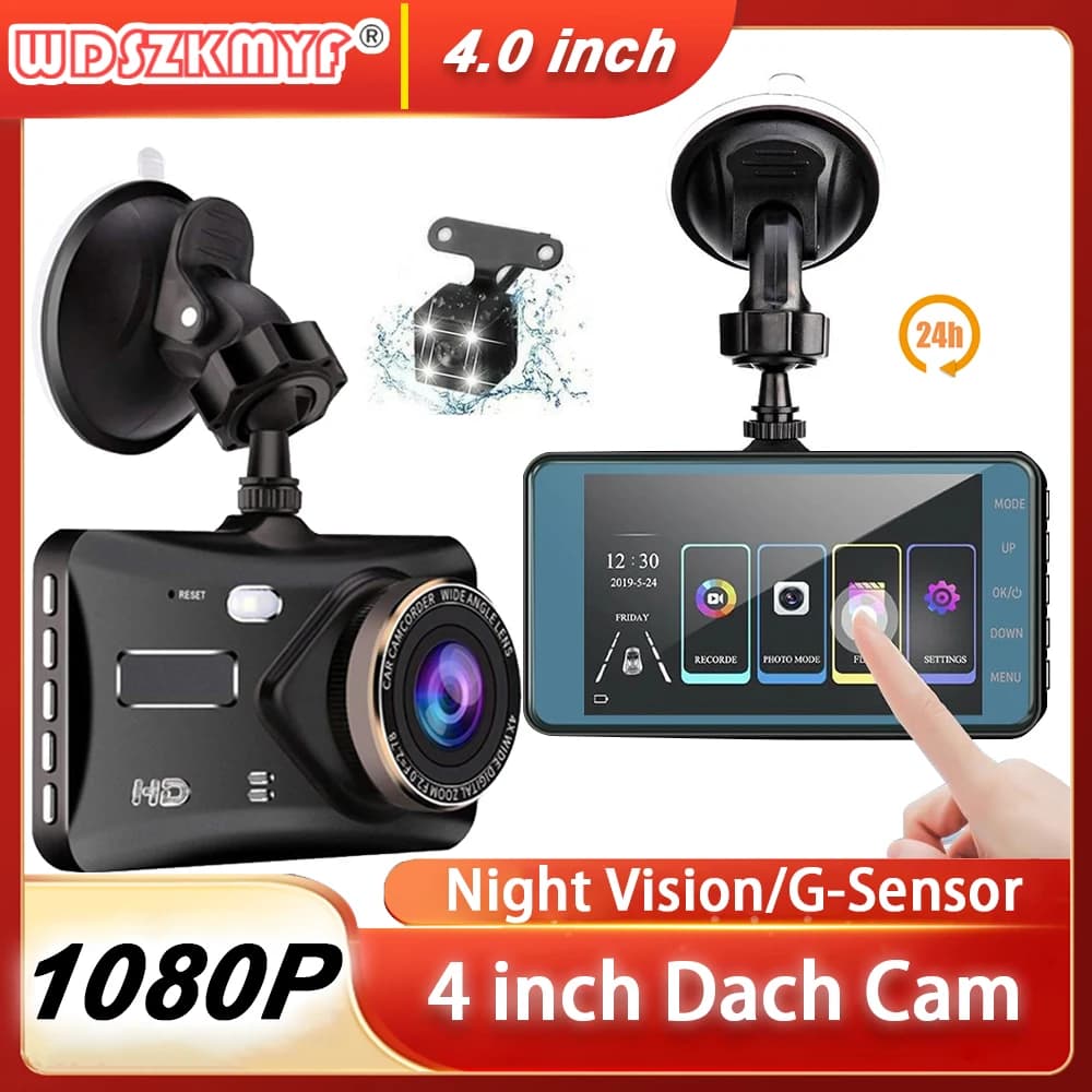 4 Inch Touch Screen for Car DVR 24h HD 1080P IPS Dash Cam Front and Rear Camera for Vehicle Black Box Night Vision Recorder
