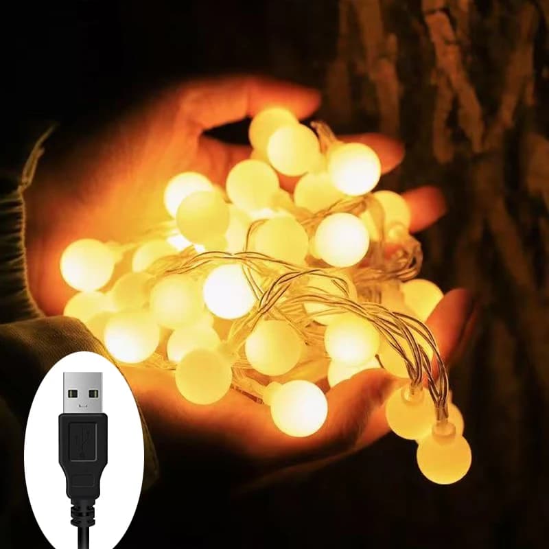 Luci Fatate a Sfera LED 3M 6M 10M, Ghirlanda Luminosa Impermeabile per Albero di Natale, Decorazioni Interne, Matrimoni, Casa, Lampada 5V