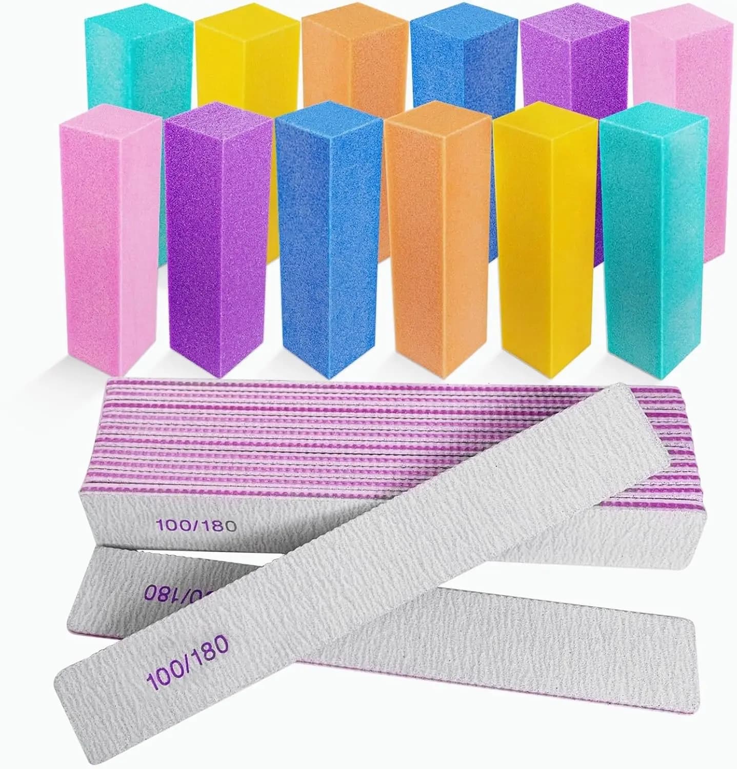 Set di 24 Lime Professionali per Unghie con Blocchi Buffer a 4 Lati per Unghie Acriliche e Naturali, Grana 100/120/180