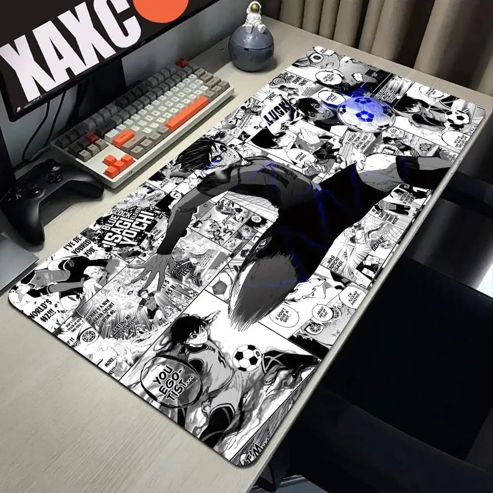 Tappetino per mouse anime in bianco e nero PC XXL Gamer Cabinet Mousepad Tappeto per tastiera Laptop Blue Lock Nagi Seishiro Tappetino da scrivania Tappeto morbido