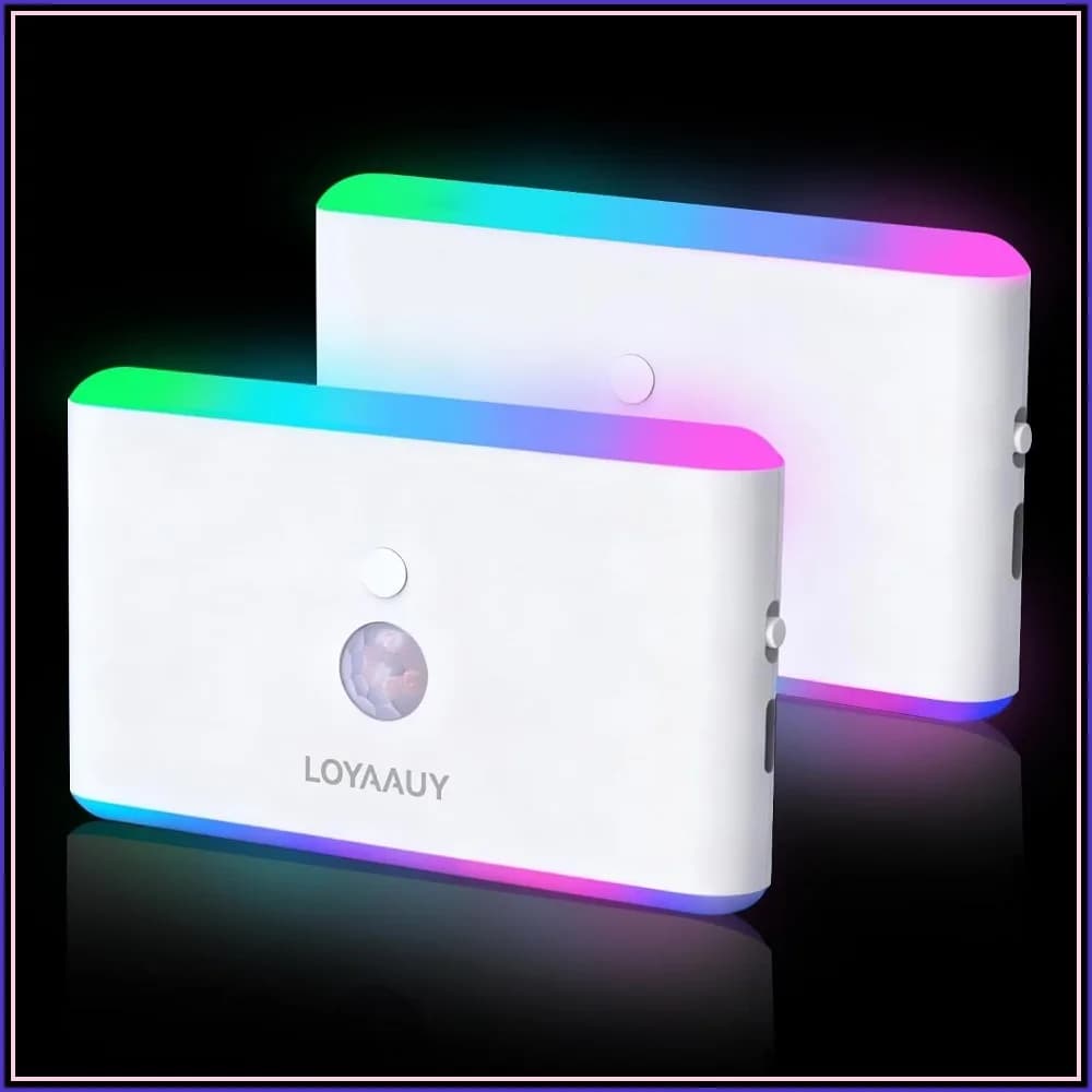 Rechargeable Motion Sensor Night Light 2-Pack, Warm & RGB Dimmable, Magnetic LED for Bedroom, Bathroom, Hallway