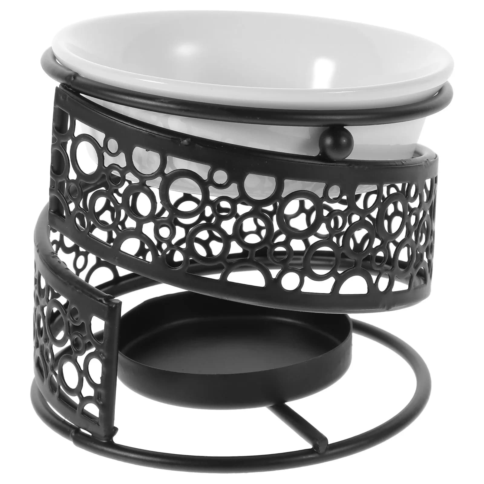 Set di 1 Bruciatore Rotante per Oli Essenziali in Ceramica con Supporto in Legno, Diffusore per Aromaterapia e Scioglitore di Cera per Candele Tealight