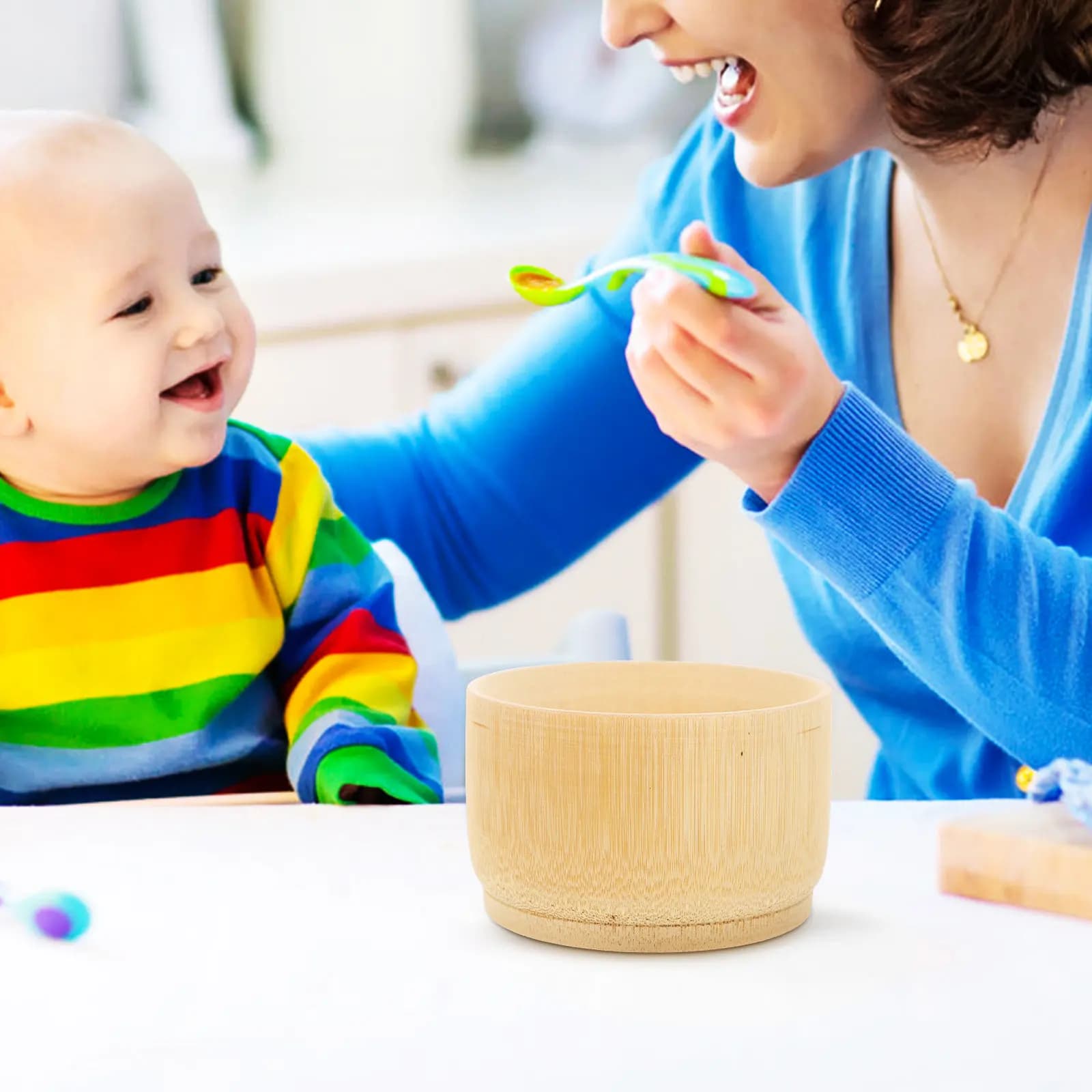 2Pcs Bamboo Food Bowl Sturdy Wear Resistant Deep Soup Noodle Salad Bowl Baby Porridge Container Kids Eating Dinnerware