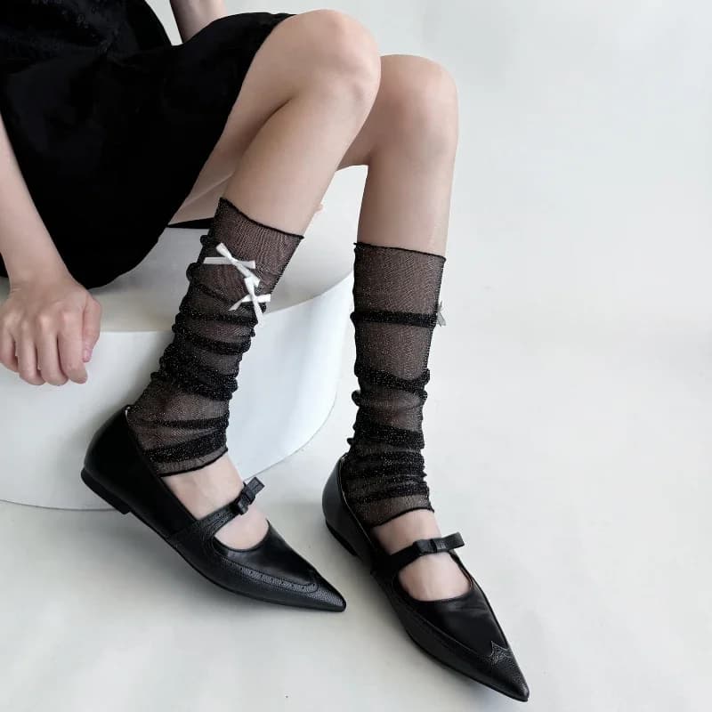 Leg Warmers Cute Bow Mesh Socks Stockings See Through Transparent Silver Silk Socks Girls Leg Warmers Sun Protection Arm Sleeves
