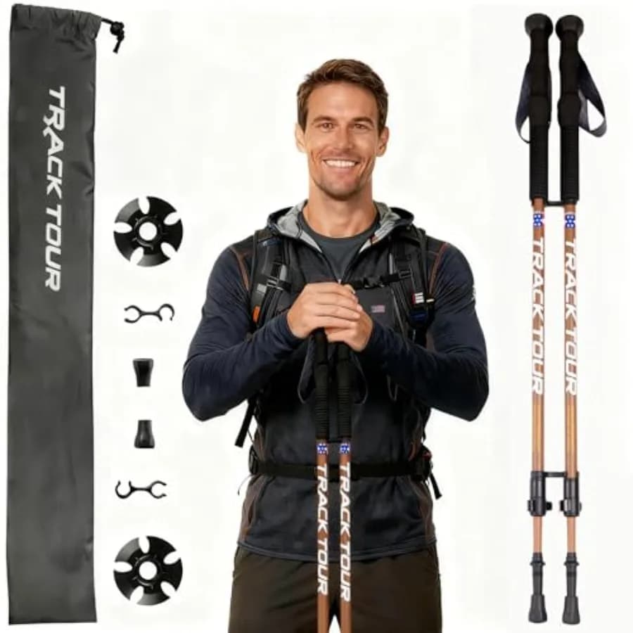 Bastoncini da Trekking in Fibra di Carbonio Ultra Leggeri, Bastoni da Escursionismo con Impugnature in Sughero e Schiuma EVA, Regolazione Rapida con Chiusura a Scatto