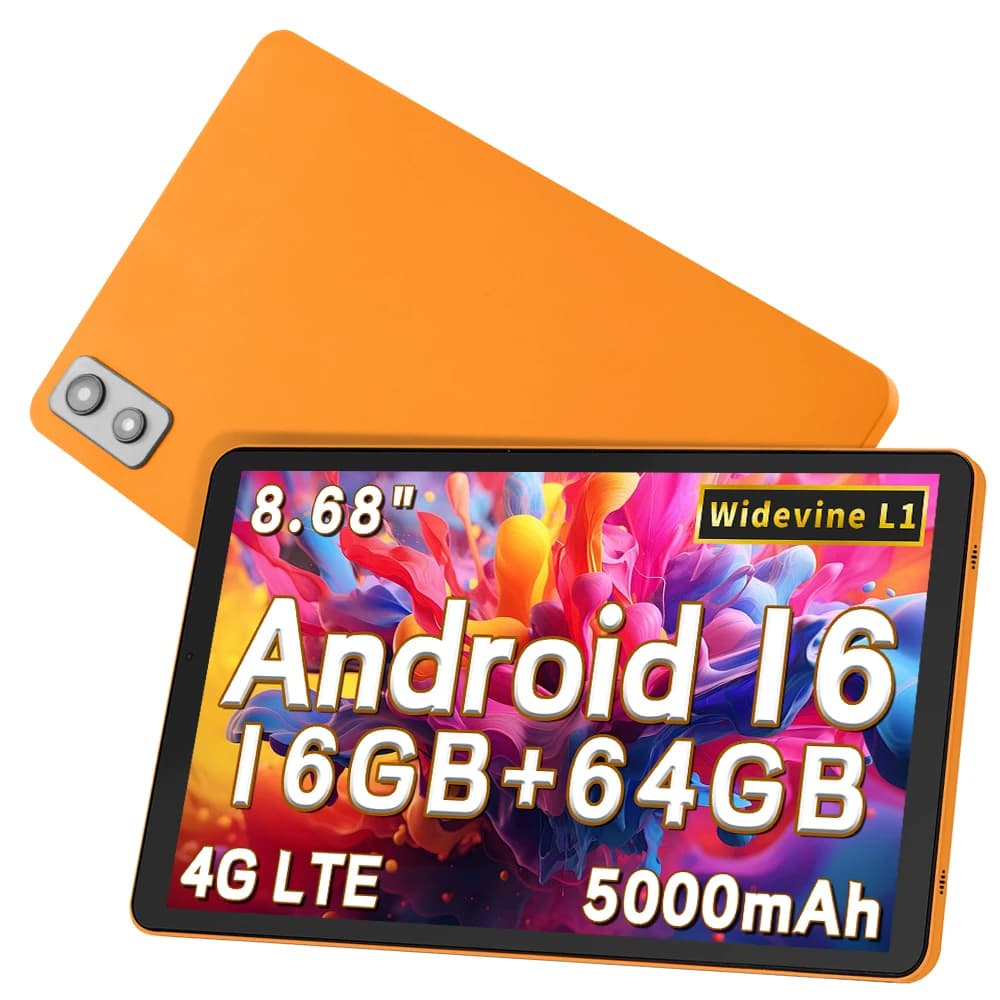 Tablet Android 16 Paitanry da 8,68 Pollici, 16GB RAM, 64GB ROM, Espandibile a 1TB, 4G LTE, Octa Core Unisoc T616, 5000mAh, 1340x800, 90Hz, Dual Wifi 6