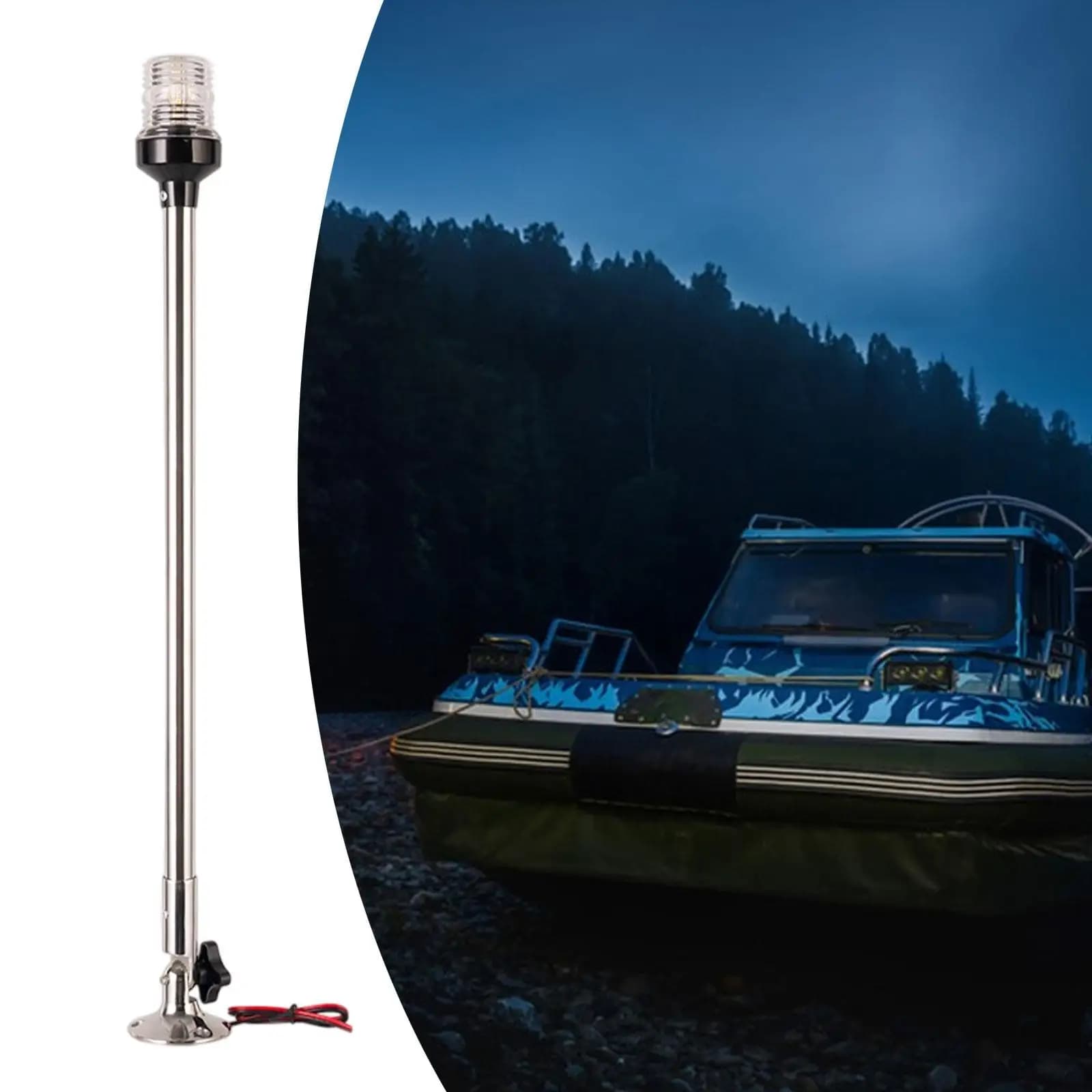Luce di Ancoraggio per Imbarcazioni Marine, LED Bianco a 360 Gradi, 12V 24V, Lampada di Navigazione Impermeabile con Palo Regolabile per Piccole Barche