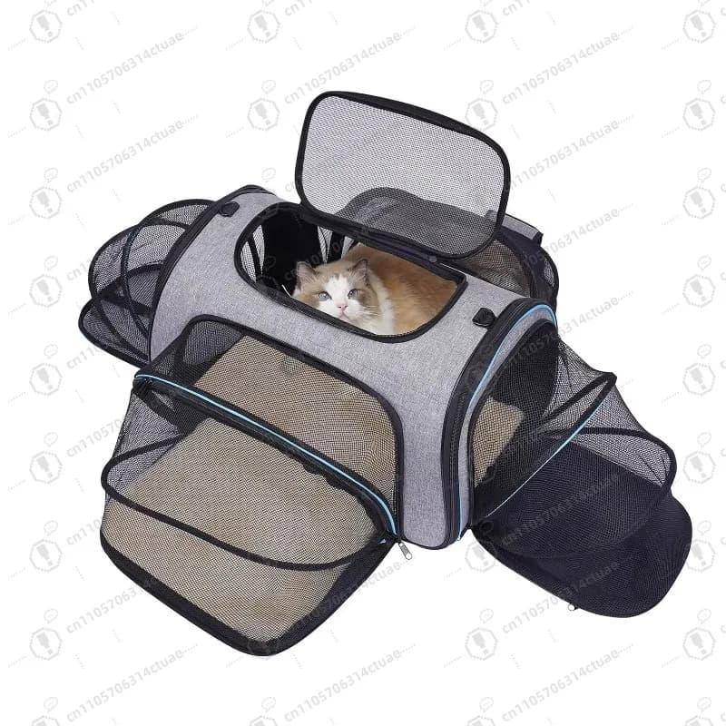 Borsa da trasporto per cani e gatti, espandibile su 4 lati, portatile, da 1 pezzo, con imbottitura in pile
