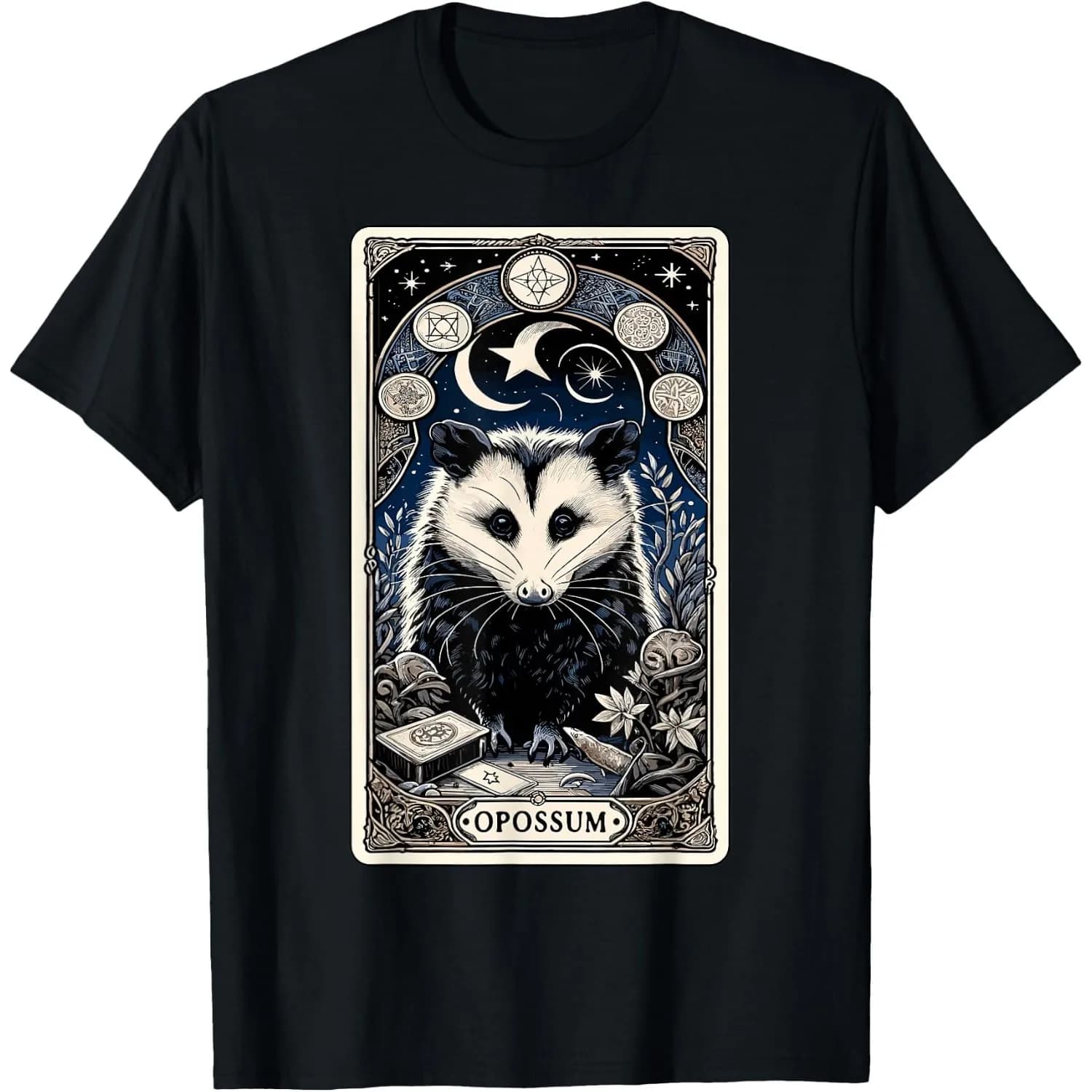 Opossum Tarot Card Goth Possum Witchcraft Gothic Occult Graphic Tee for Men