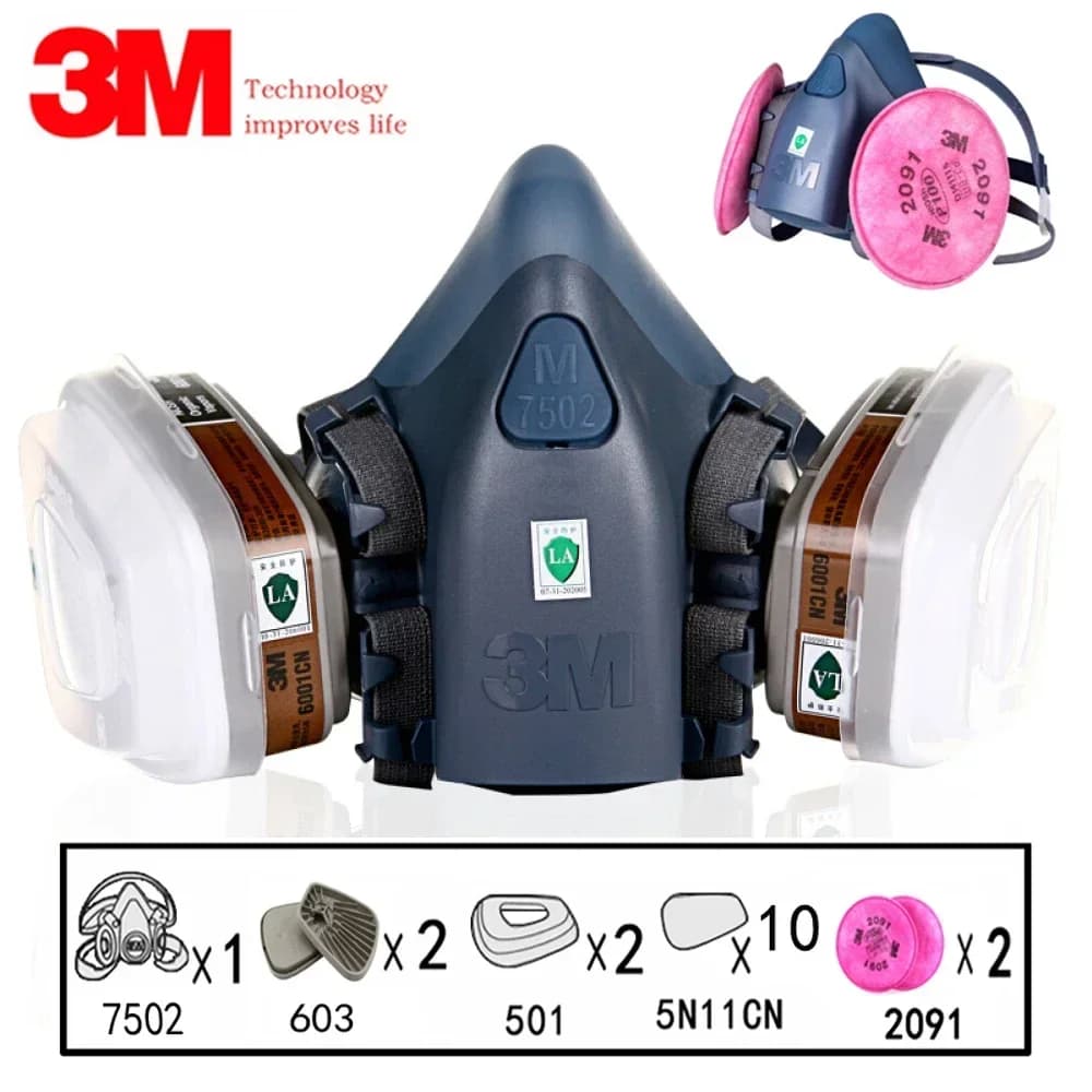 17 in 1 3M 7502 Respiratore per gas antipolvere Mezza faccia Maschera antipolvere per verniciatura Spruzzo Vapor organico Filtro per gas chimico Sicurezza sul lavoro