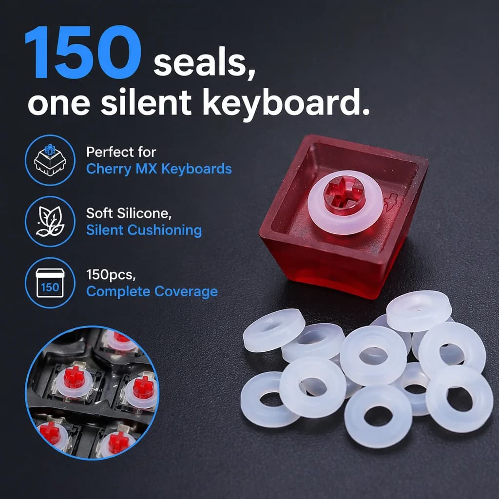 Mechanical Keyboard O-Ring Switch Dampeners 150PCS, Clear Rubber Sound Dampeners for Cherry MX Switches & MX-Style Keycaps