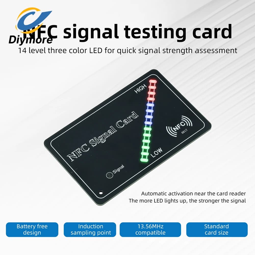 13.56MHz NFC RFID Signal Test Card Battery-Free Inductive Power 14 Levels 3 Color LED Strength For Reader Debug Access Control