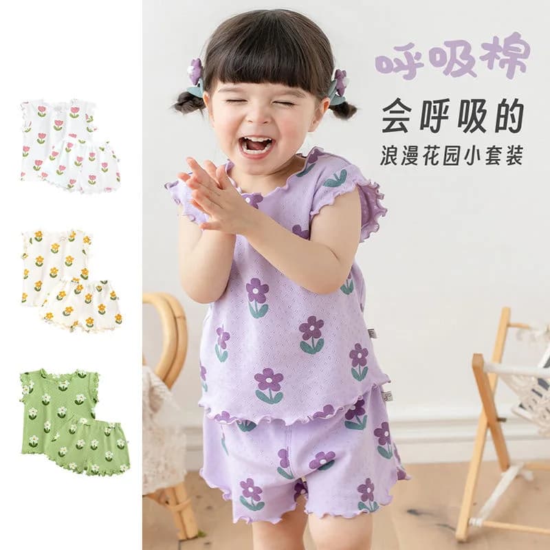 Pigiama Estivo 2025 per Bambine in Seta Ghiaccio Sottile, Completo Coordinato con Canotta in Pizzo e Pantaloncini, Ideale per la Casa e l'Aria Condizionata, Carino e di Tendenza