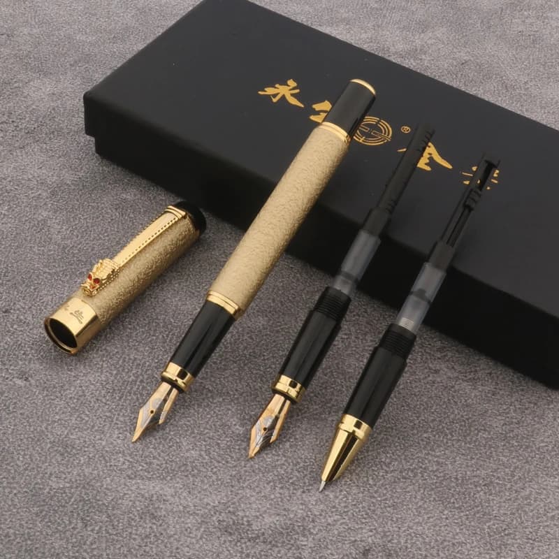 1pc/3pc Set Box Penna stilografica Convertitore nero satinato Riempitore Materiale scolastico per ufficio aziendale Penne a inchiostro dorato