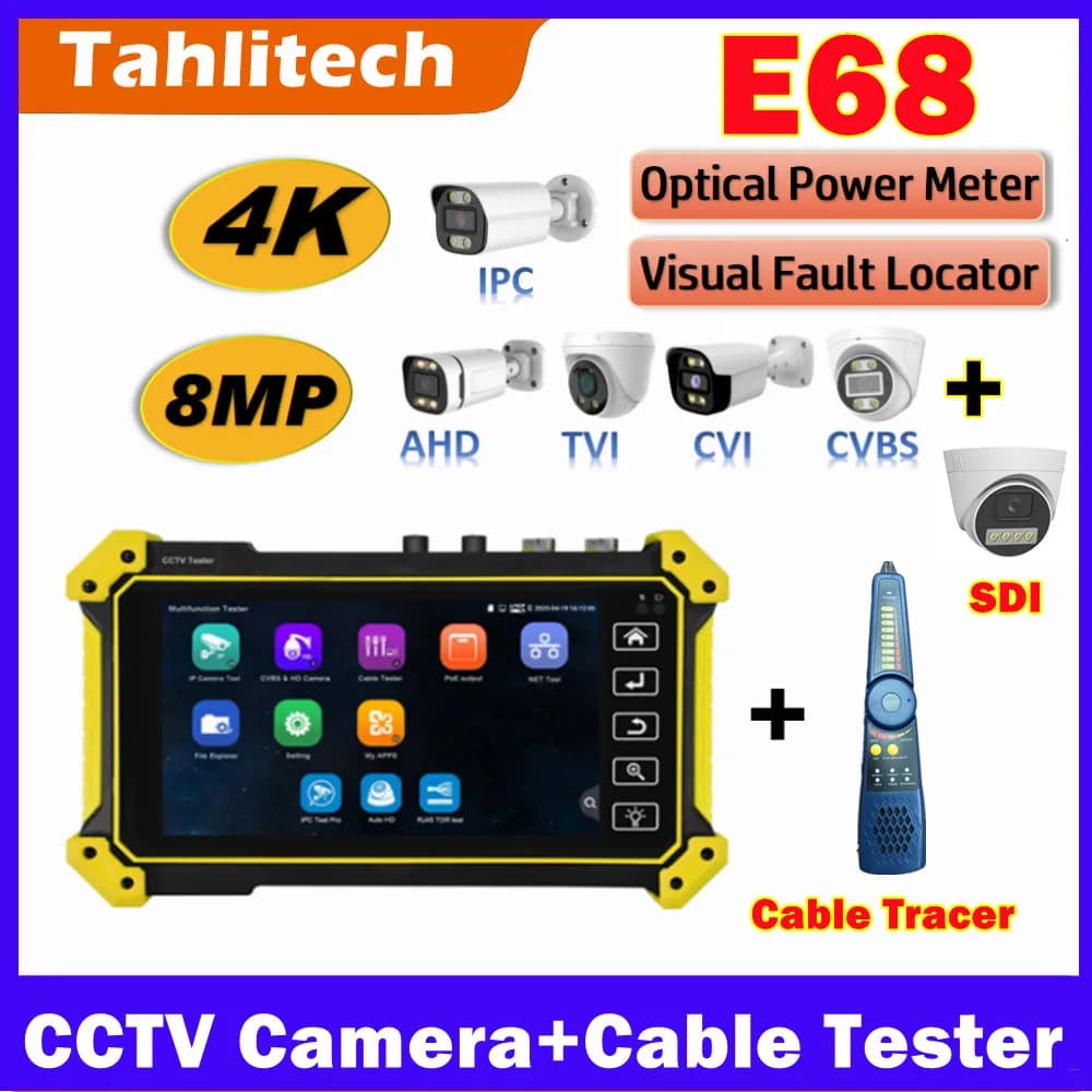 CCTV Tester 8MP AHD/CVI/TVI/SDI 8K IP Camera Tester with HDMI Input UTP Cable Test PoE Power Output WIFI Analyzer Cable Tracer