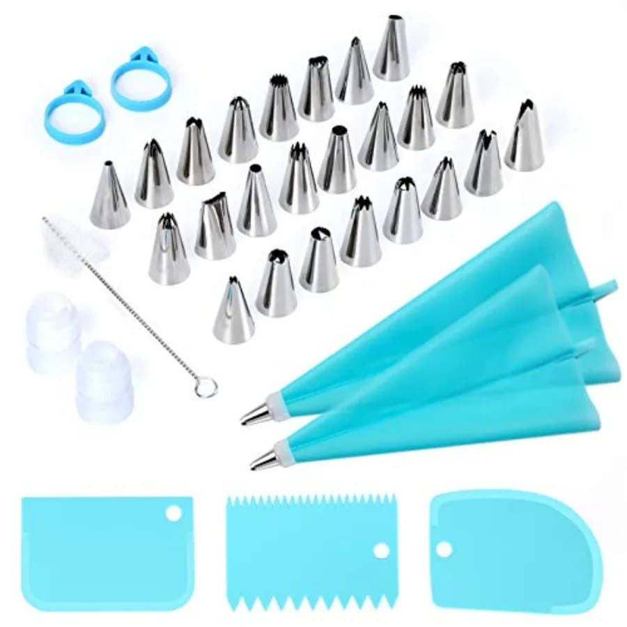 Set di sacchetti e punte per tubazioni da 34 pezzi Kit per decorare torte da forno con 24 punte in acciaio inossidabile 2 sacchetti per pasticceria in silicone riutilizzabili 3 glassa Sm