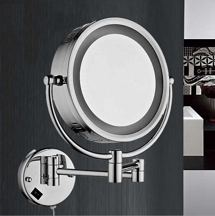 Specchio cosmetico bifacciale illuminato a LED con ripiano portaoggetti retrattile Specchio ingranditore da bagno impermeabile montato a parete