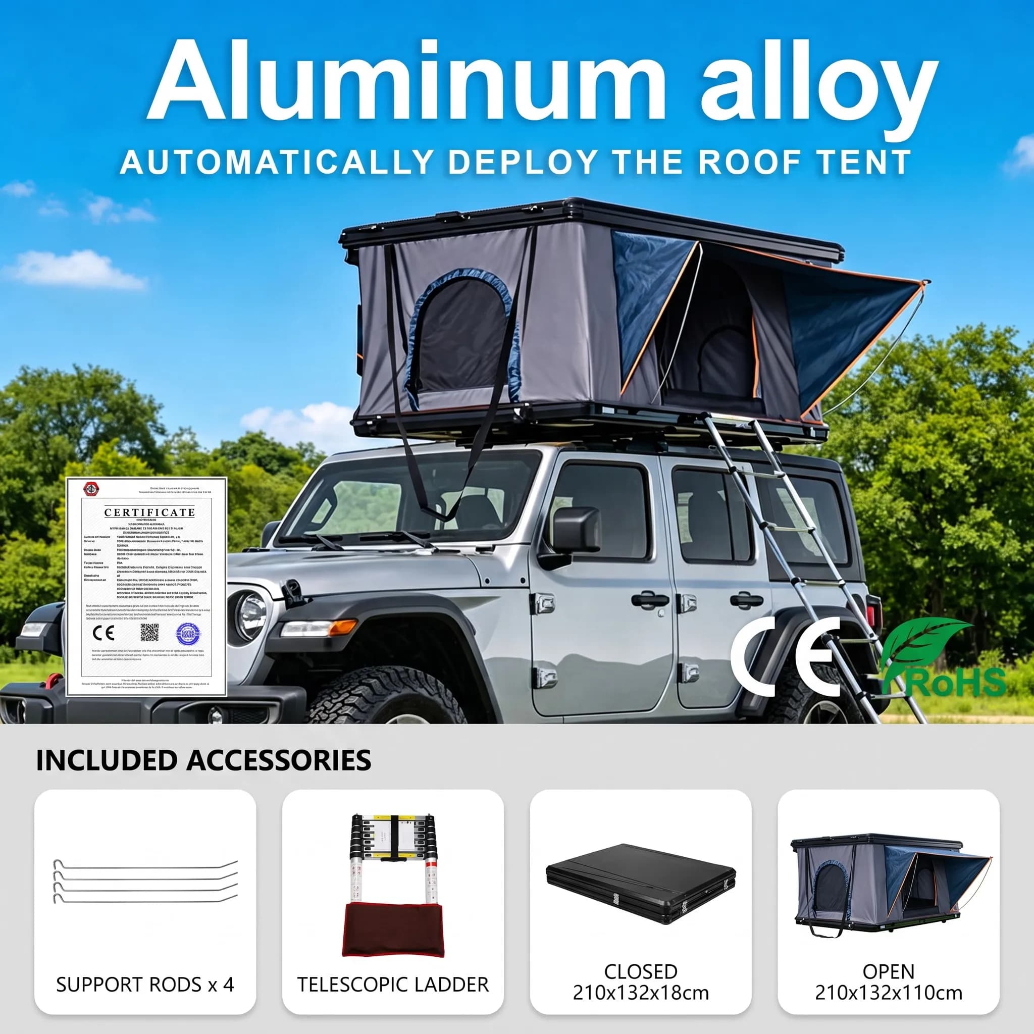 Outdoor Aluminum Alloy Shell Rooftop Tent Quick Automatic Opening Four-season Double Layer Easy Install Camping Car SUV Roof Top