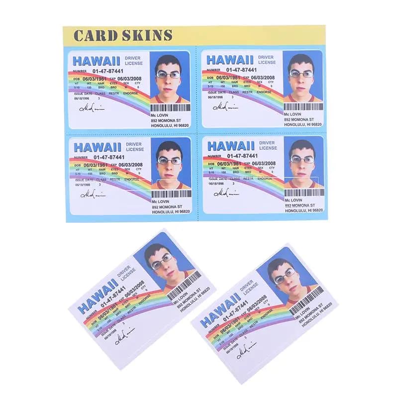 Mclovin Fake ID Card Stickers 1/4PCS - Waterproof Vinyl Decals for Credit Cards & Licenses, Fun Decoration for Wallets & Phones