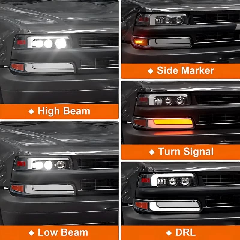 For Chevrolet Silverado LED Headlight Assembly Low Beam / High Beam/DRL/Turn Signal 32V 120W LED 12000LM 99-02