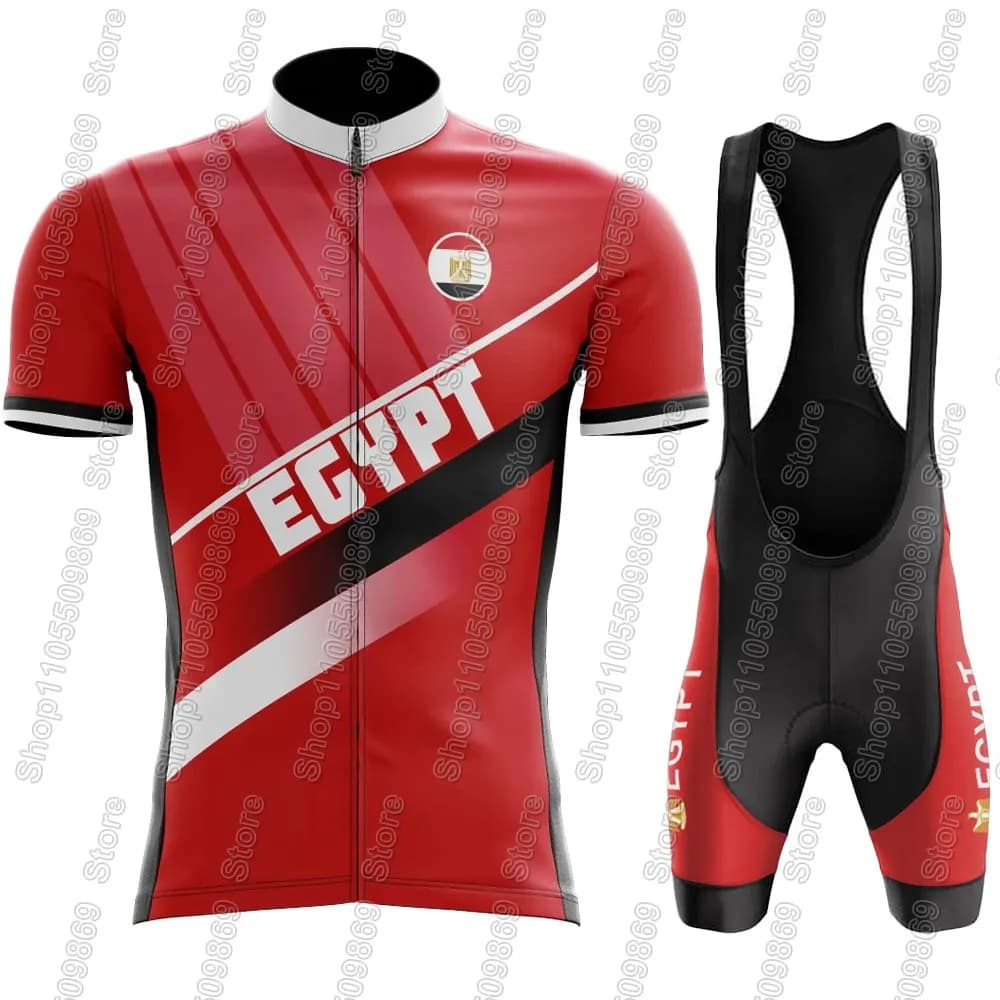 Completo Ciclismo Egitto 2026 Uomo: Maglia Manica Corta e Salopette Bici da Corsa/MTB