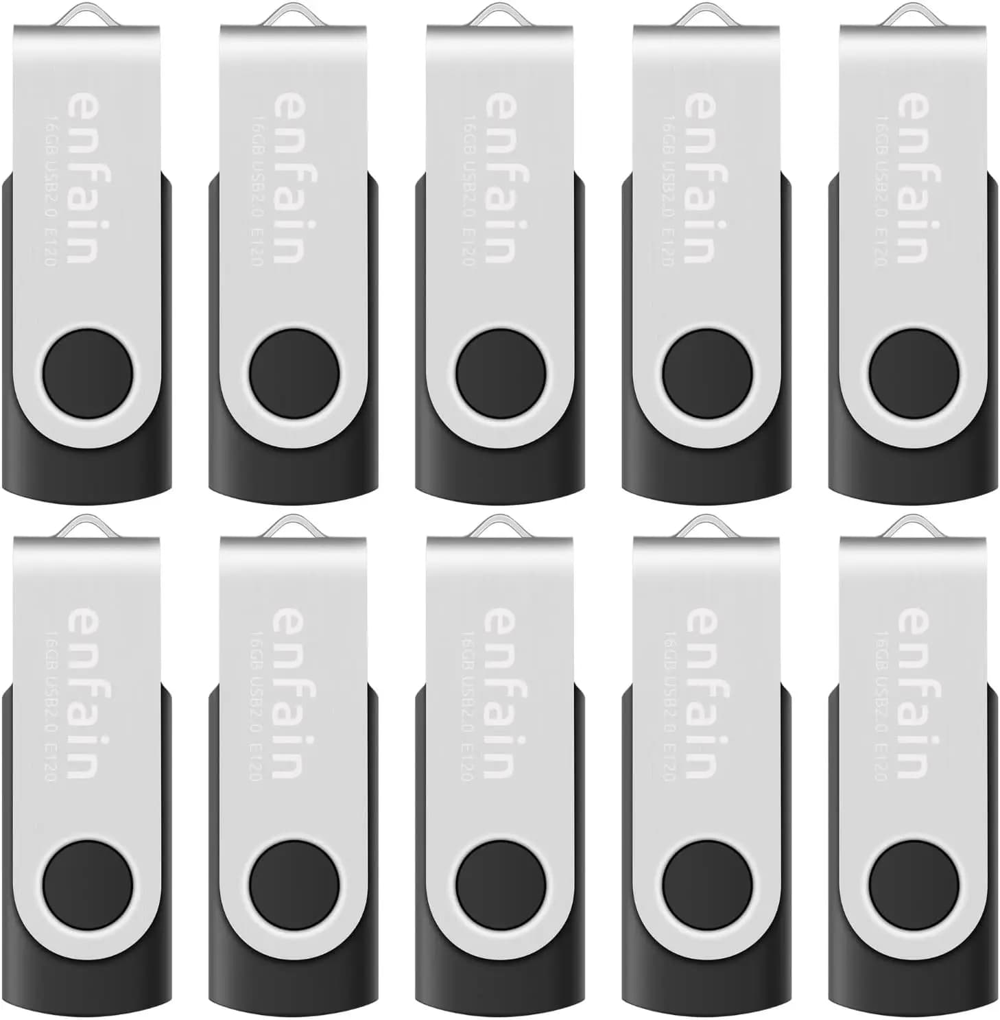 Chiavetta USB 2.0 da 16GB, Confezione da 10 | Chiavette USB Girevoli da 160GB con Etichette per Ufficio, Scuola e Archiviazione in Massa - Comode