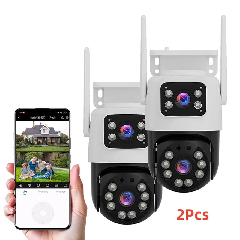 2 Telecamere di Sicurezza con Zoom 5X, Doppia Lente e Doppio Schermo, WiFi per Esterni, Protezione Domestica, Telecamera IP PTZ CCTV 6MP per Videosorveglianza