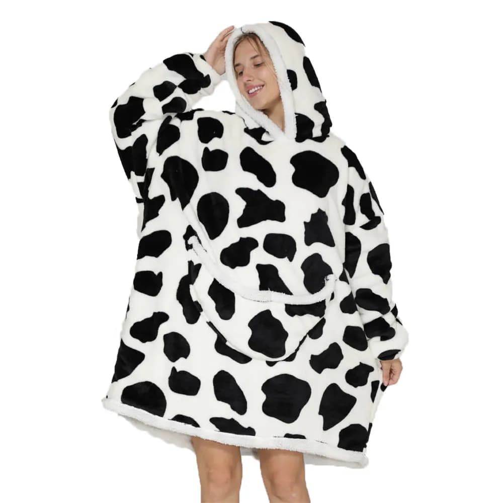 2024 Coperta con cappuccio oversize del fumetto con maniche Felpa in pile caldo invernale Felpe con cappuccio da mucca Donna Uomo Felpa con cappuccio con stampa divertente coreana