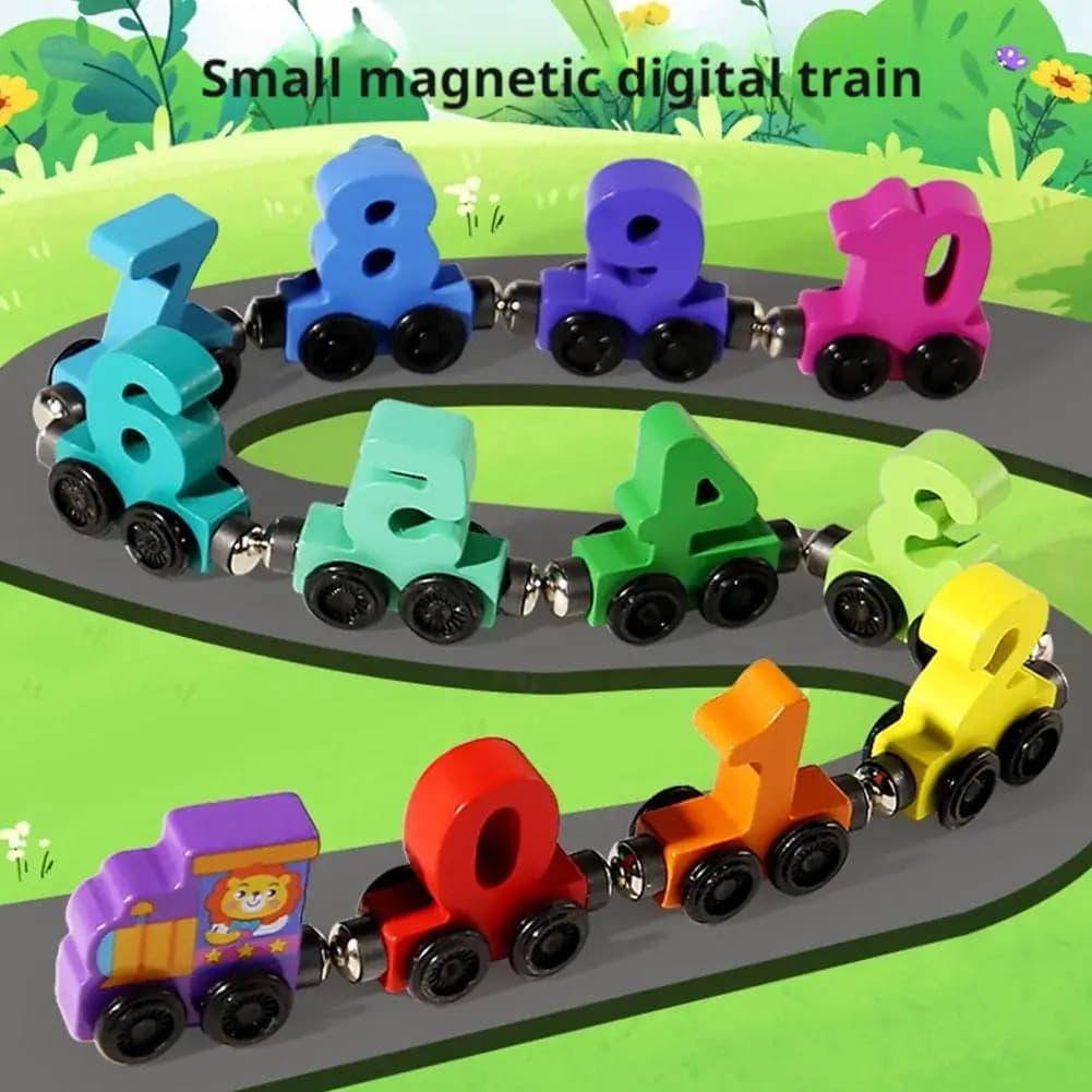 Treno magnetico in legno con numeri, 1 pezzo, blocchi da costruzione, auto assemblabile, strumento didattico per l'apprendimento precoce e l'illuminazione cognitiva per bambini piccoli