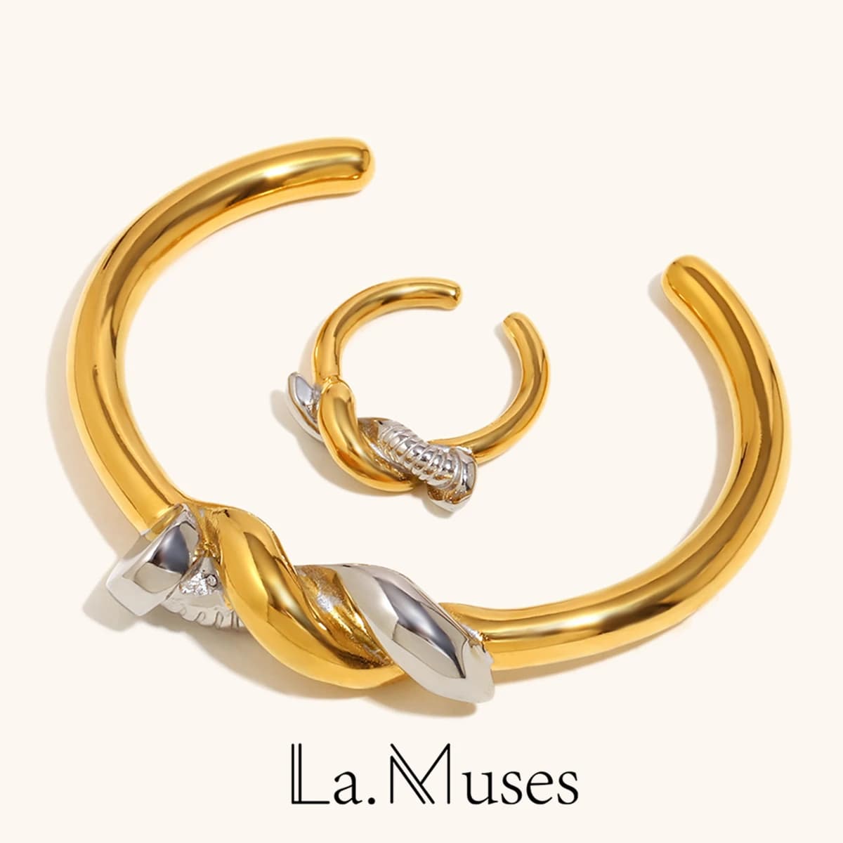 La. Muses intrecciato creativo colore misto vite in acciaio inossidabile braccialetto ad anello aperto da donna placcato PVD regalo di gioielli impermeabili
