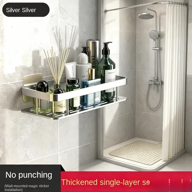Drill-Free Bathroom Corner Wall Shelf, Multi-purpose Shower Storage Rack for Shampoo and Bathroom Accessory Storage