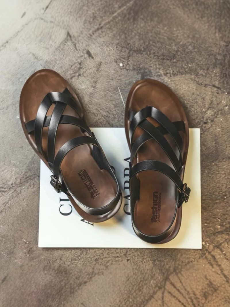 Men's Summer Outdoor Wear Anti-Slip Woven Two-In-One Driving High-End Personality Beach Sandals Leather Slippers