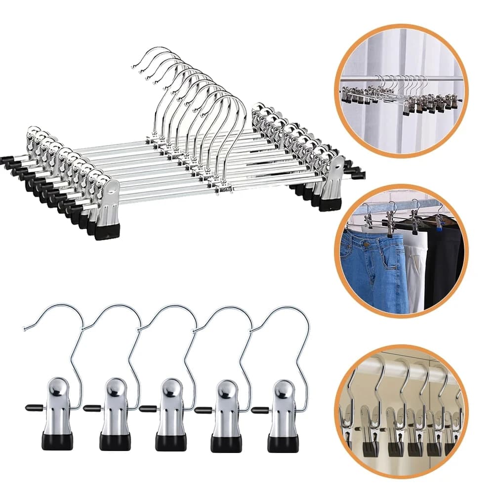 Gancio antivento in metallo da 10/20 pezzi, ganci in acciaio inossidabile, per appendere vestiti, pantaloni, cappotti, appendiabiti antiscivolo con clip regolabili
