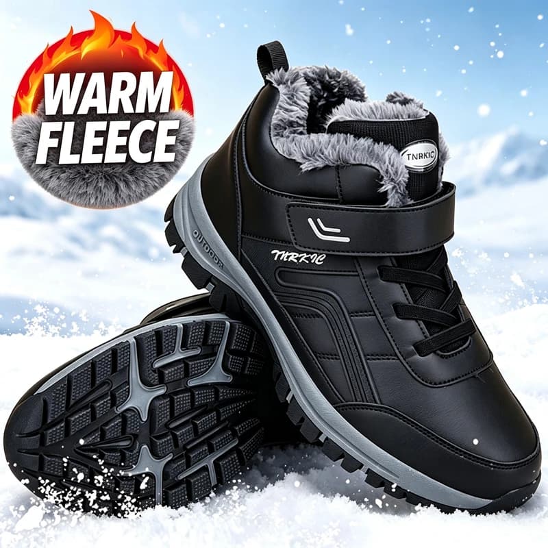 Winter Snow Boots for Men Waterproof PU Leather Warm Plush Ankle Boots Anti-Slip Comfort Work Casual Shoes