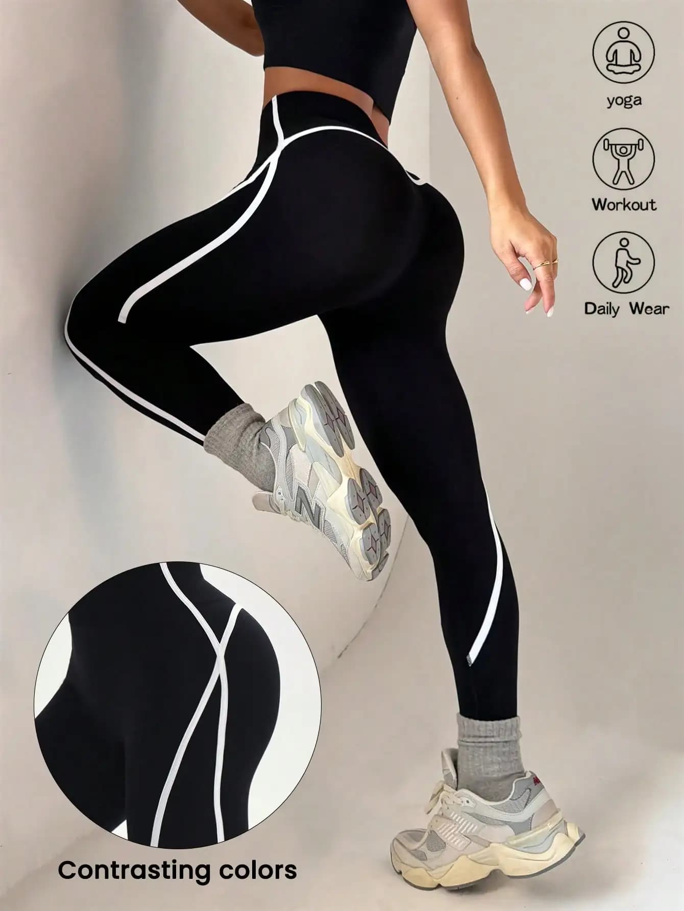 Pantaloni da yoga a righe per donna, pantaloni sportivi da esterno ad asciugatura rapida, pantaloni da yoga a vita alta e modellanti, abbigliamento fitness per donna