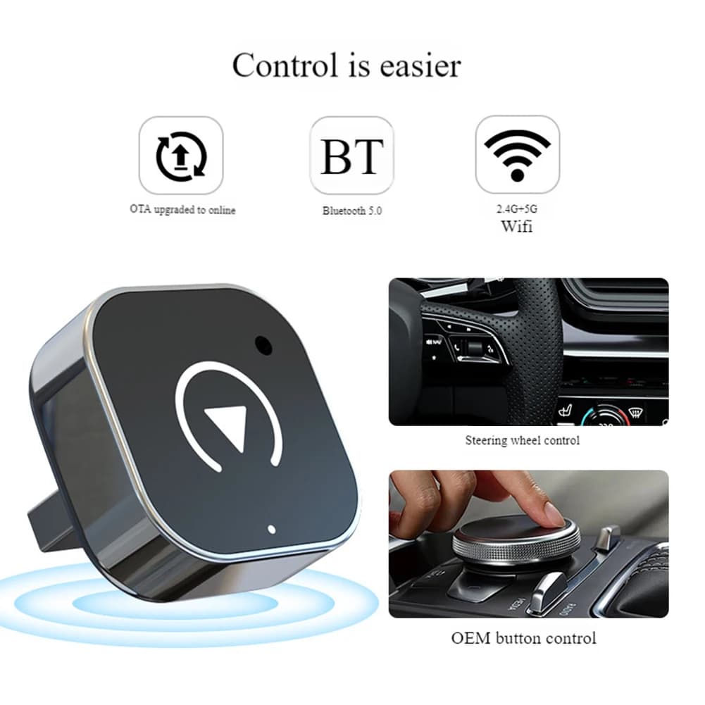 Wireless 2 in 1 adapter for CarPlay and Android Auto, Dongle USB Intelligent Plug & Play, Box AI for iPhone and Android, for Auto with Original Wiring