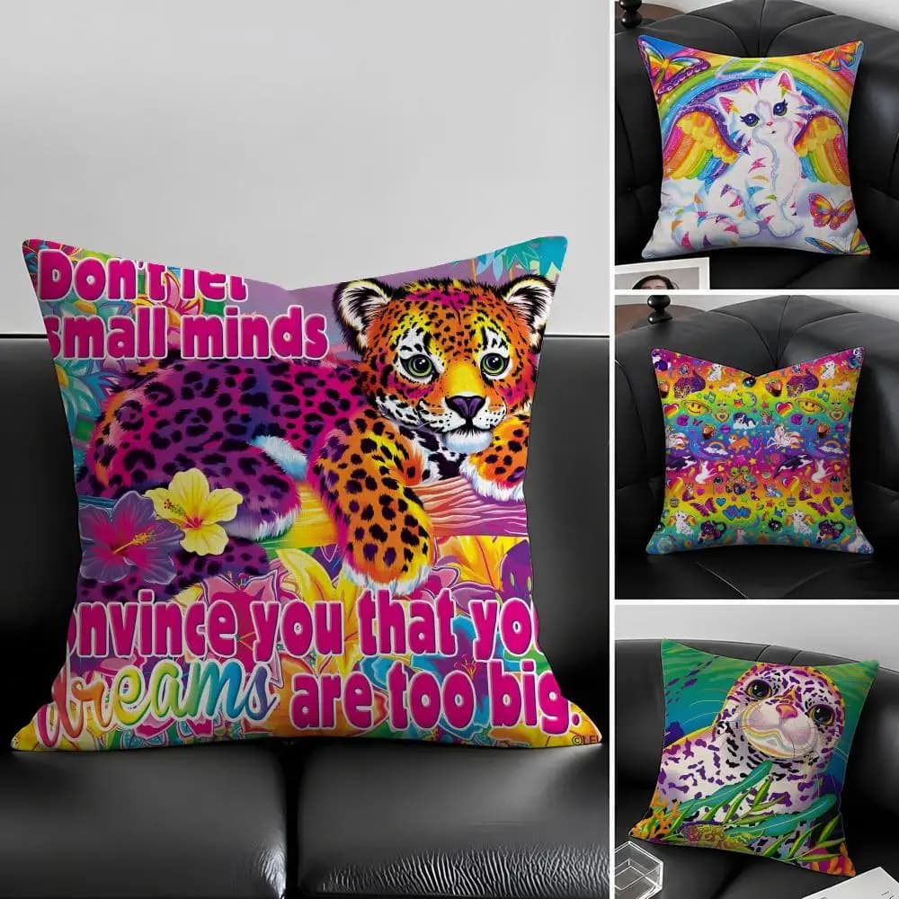 Artist Lisa Frank Cushion Cover Natural Linen Pillowcase Set, All-in-One Decor for Sofa, Bedroom & Chair