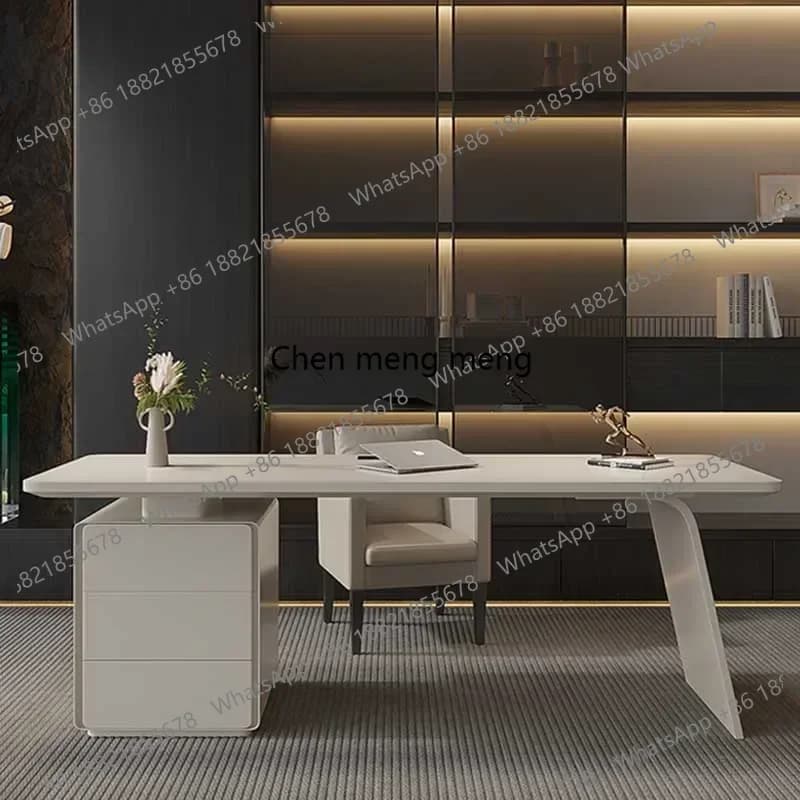 Scrivania da ufficio bianca con contenitore, regolabile in altezza, per camera da letto, scrivania da gaming di lusso, scrivania per computer, scrivania da studio in legno, mobili per casa e ufficio